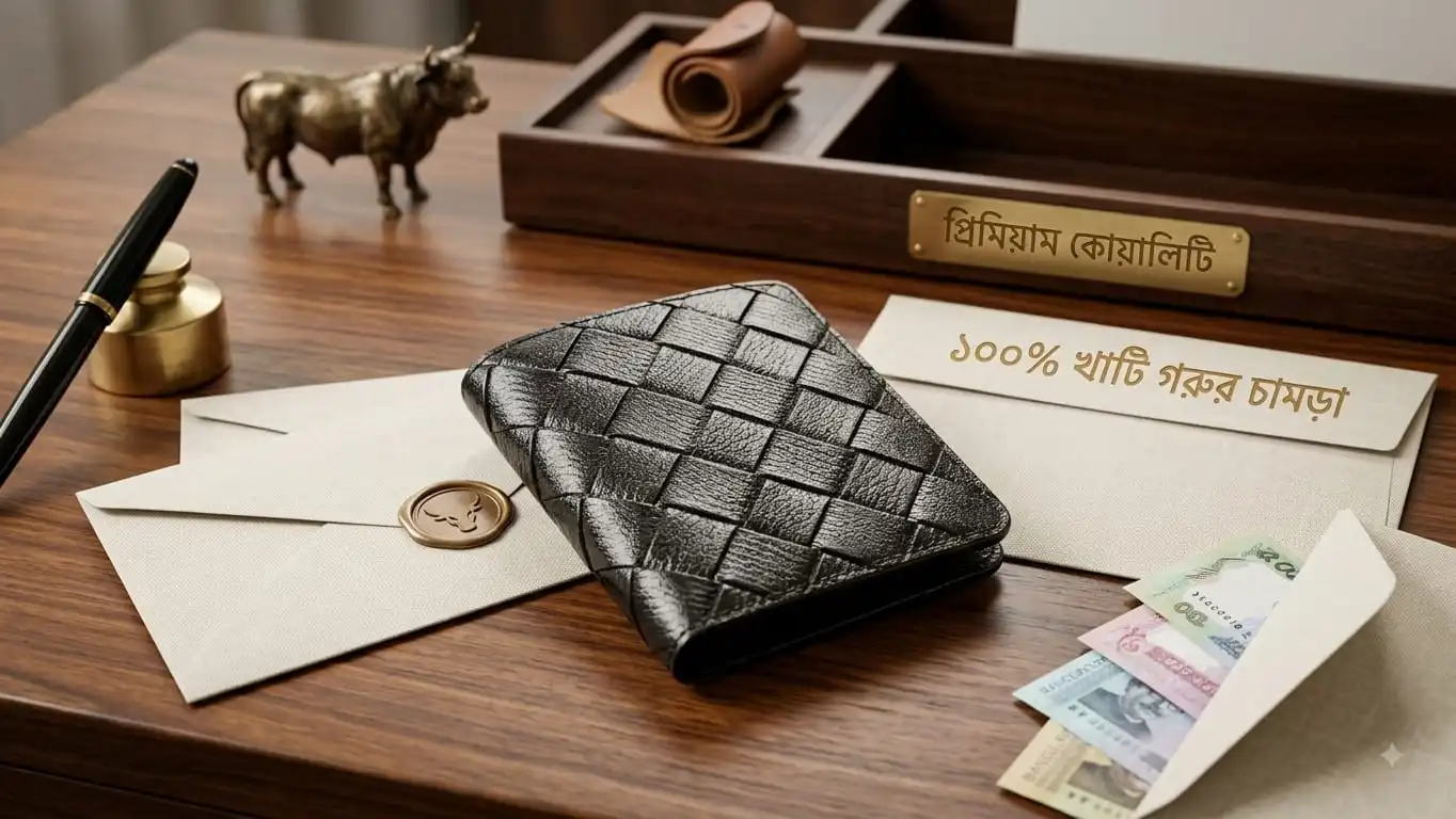 Farjon BD Premium Box Pattern Genuine Leather Wallet – Black